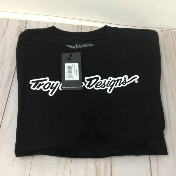 Troy Lee Designs Youth Signature Black T Shirt Size Large White Logo Tee - Picture 1 of 1